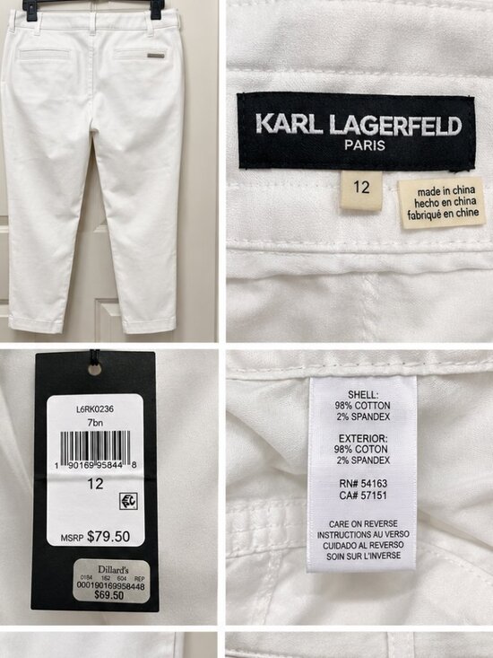 Karl Lagerfeld Pants - NWT Karl Lagerfeld Paris White Ankle Pants Size 12 Stretch Cotton Zip Pocket